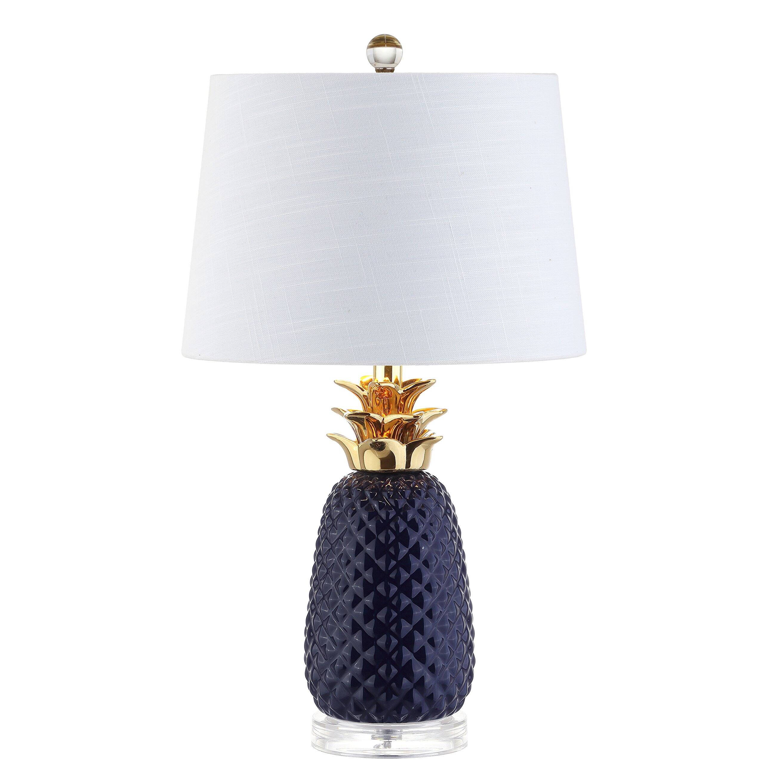 Front. Comfort Essence - Jyl4019e Pineapple Classic Vintage Ceramic Led Table Lamp Modern Contemporary Bedside Desk Nightstand For - Navy/Gold.