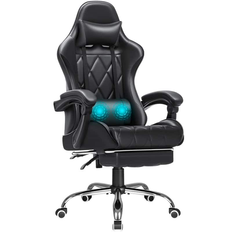 Front. Homall - Gaming Chair Massage Office Chair Computer Racing Chair High Back PU Leather Chair with Footrest - BLACK.