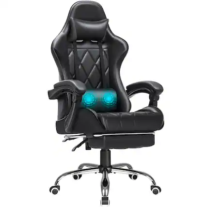 Front. Homall - Gaming Chair Massage Office Chair Computer Racing Chair High Back PU Leather Chair with Footrest - BLACK.