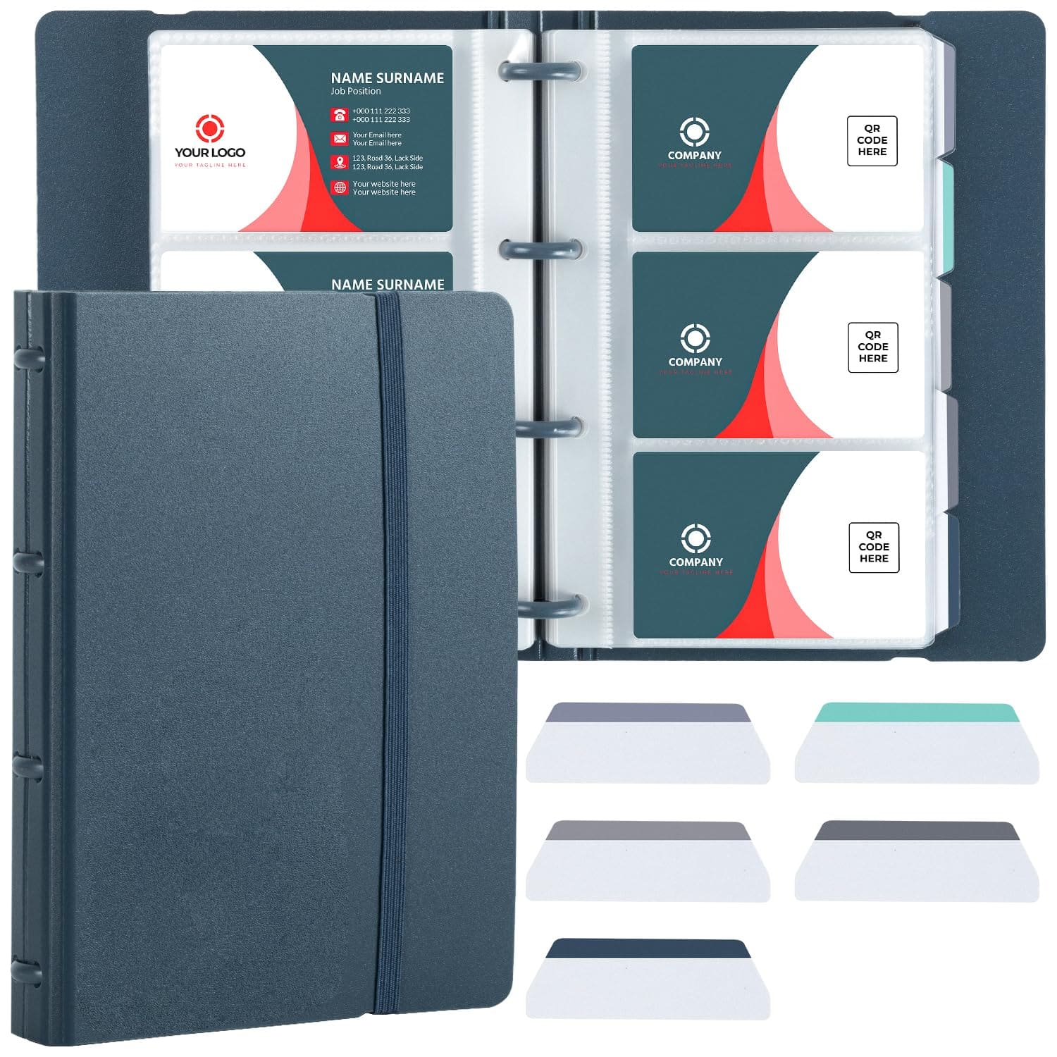 Jadie Link - Business Card Book Holder Organizer Name Portable Office Hold 180 Cards Made offoam PVC pocket sheets water-proof - Blue