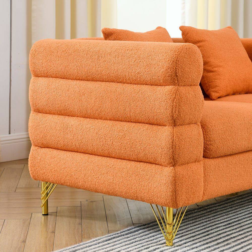 Alt View 5. Kadyn - 81" 3-Seater Sectional Sofa, Plush Teddy Fabric with Deep Comfort and 3 Included Pillows, Orange - Orange.