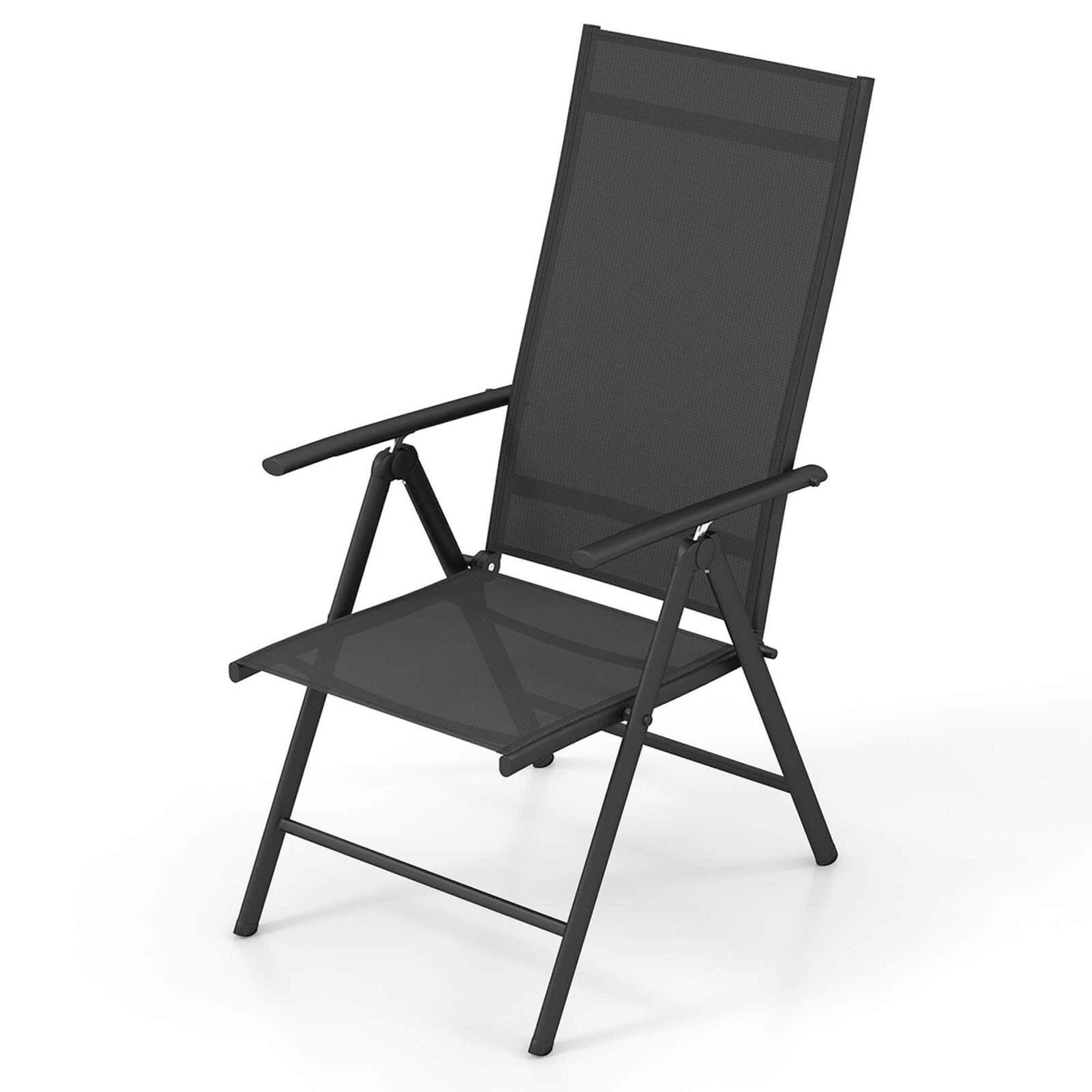 Front. Costway - 1 PCS Patio Folding Dining Chair with 7-Level Adjustable High Backrest for Garden - Black.
