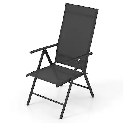 Front. Costway - 1 PCS Patio Folding Dining Chair with 7-Level Adjustable High Backrest for Garden - Black.