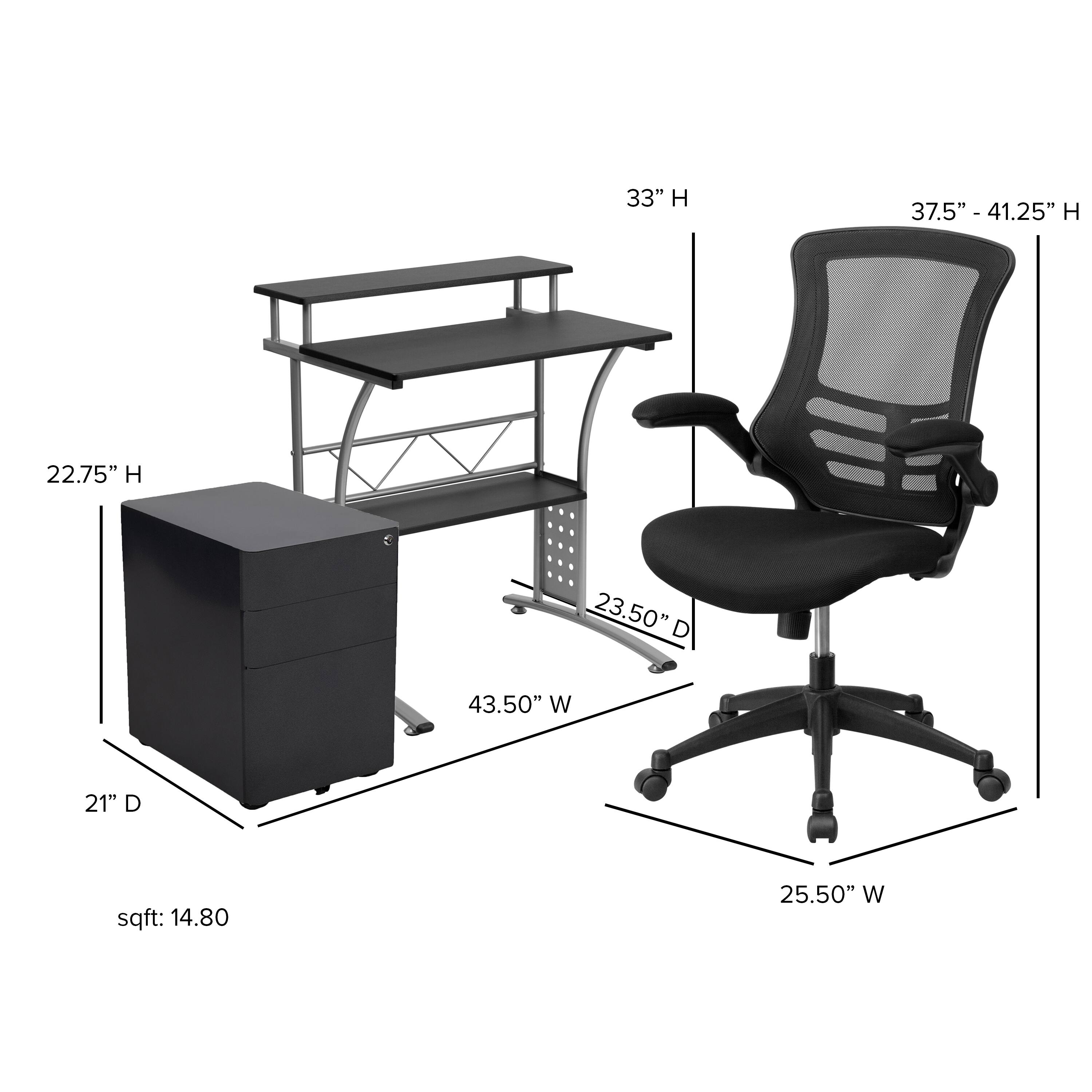 33" H  
37.5" - 41.25" H  
22.75" H  
23.50" D  
43.50" W  
21" D  
sqft: 14.80  
25.50" W