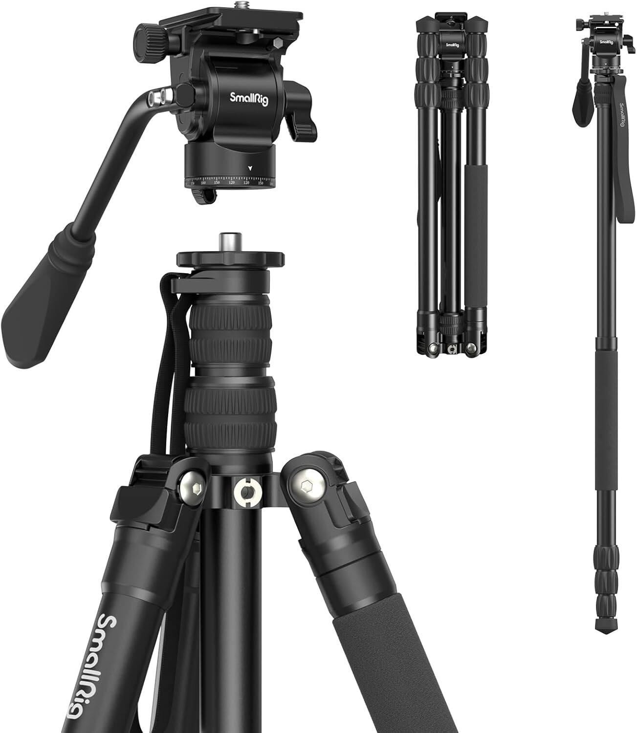 Schertz - CT180 72" Video Tripod Monopod with 360° Fluid Head, Aluminum Camera Stand for Travel, Vlogging & Live Streaming (3760B)