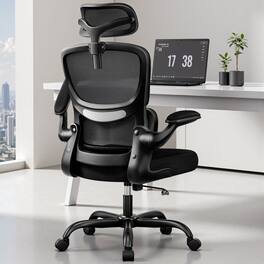 KERDOM - High Back Ergonomic Office Chair, Breathable Mesh Desk Chair with Lumbar Support, Flip-up Arms, Computer Gaming Chair - Black