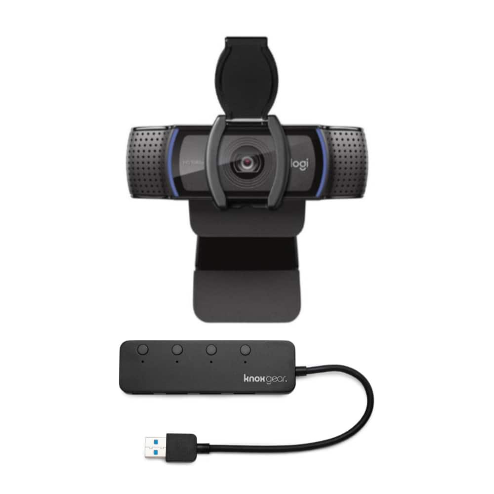 Logitech - C920S Pro HD Webcam Bundled with Knox Gear 4-Port 3.0 USB Hub