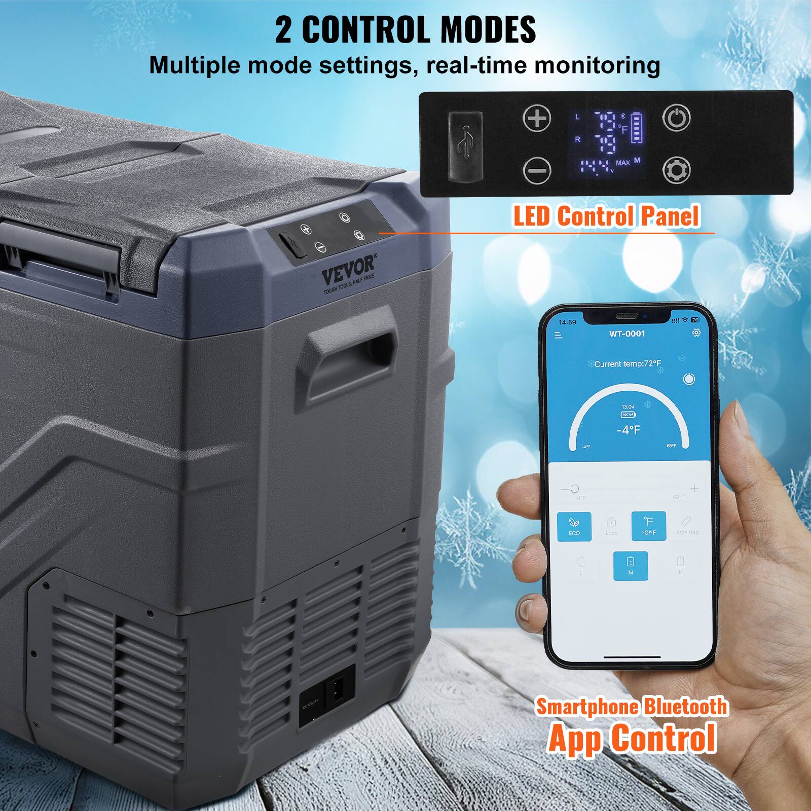2 CONTROL MODES Multiple mode settings, real-time monitoring

LED Control Panel

Smartphone Bluetooth App Control