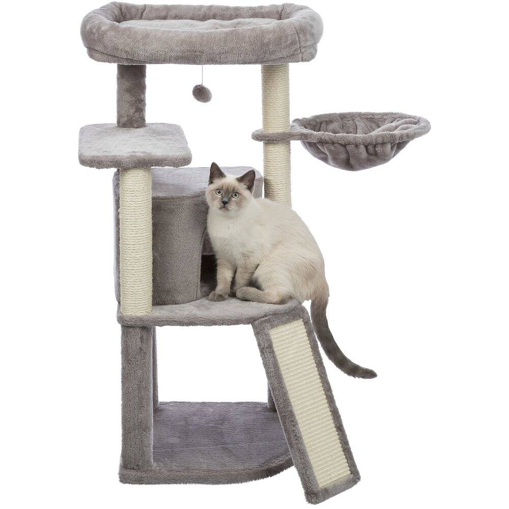 Back. TRIXIE - Adriana Plush & Sisal 3-Level 41.7" Cat Tree with Scratching Posts & Condo, Gray - Gray.