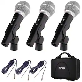 Pyle - 3-Piece Dynamic Microphone Kit, Handheld Mic with 26ft XLR Cable, Carry Case, Clip, and Holder - PDMICKT34 - Black