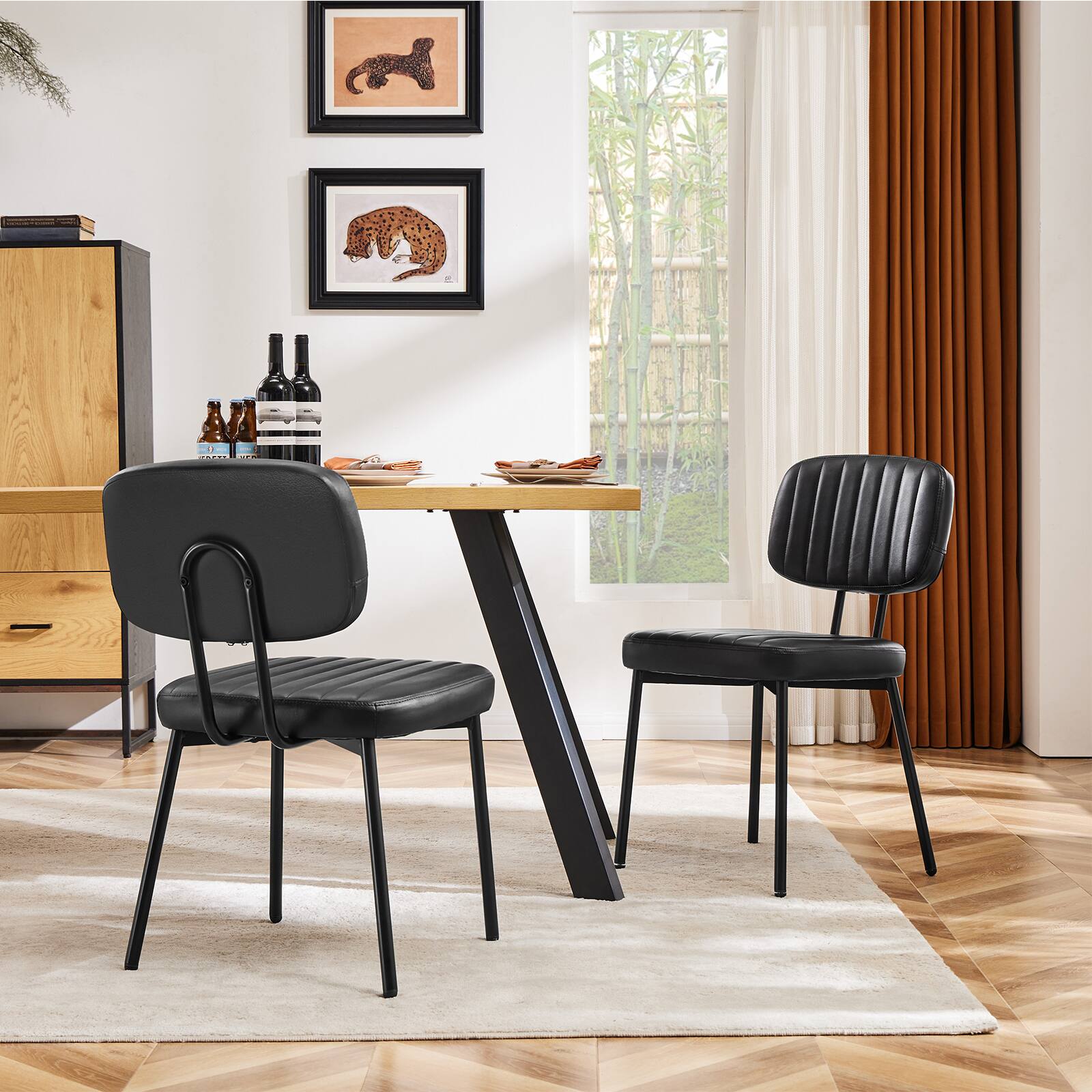Alt View 2. Bestier - Modern Upholstered Dining Chairs for Kitchen & Dining Room Accent Chairs with Faux Leather Cushion Seat(Set of 2) - Black.