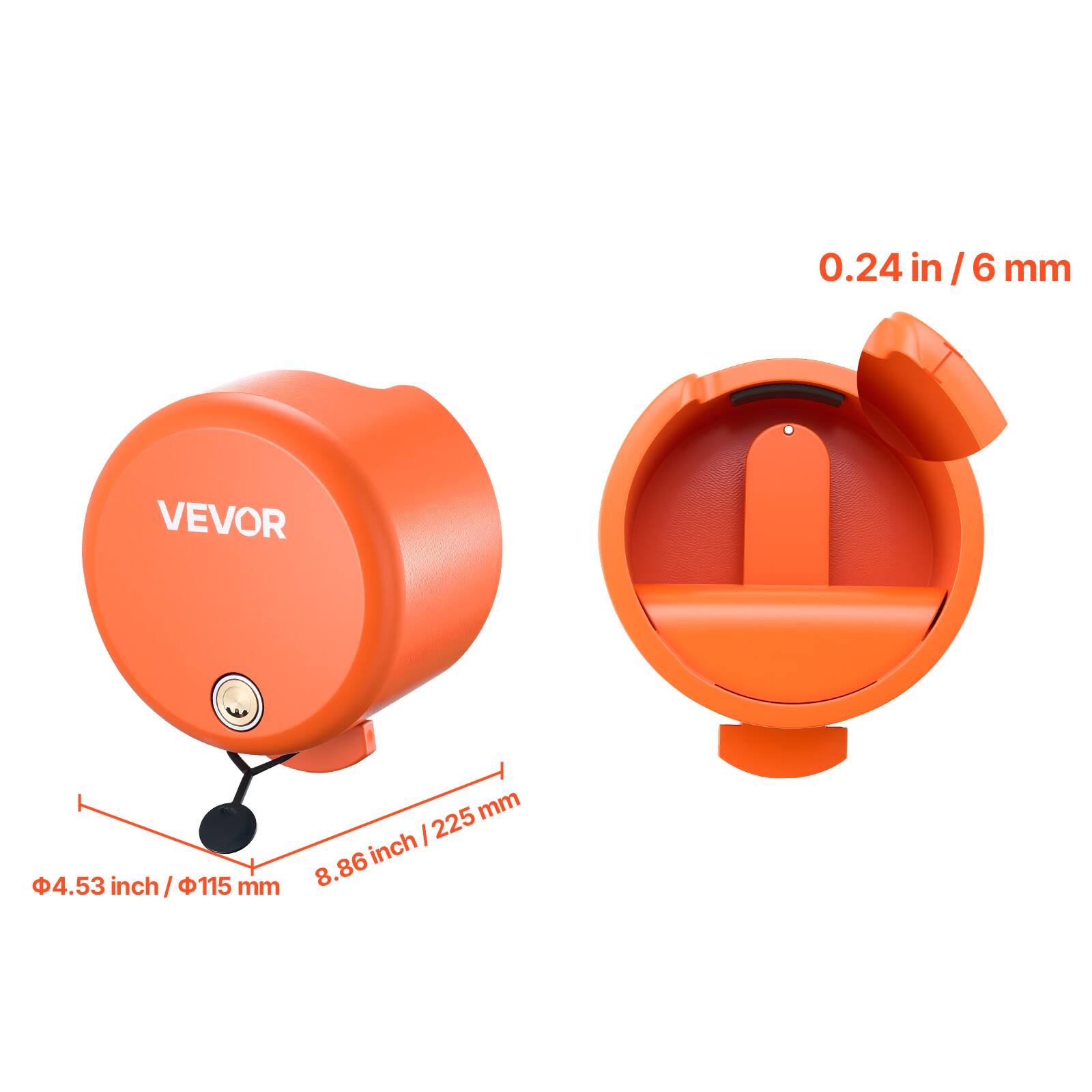 0.24 in / 6 mm  
4.53 inch / 115 mm  
8.86 inch / 225 mm  
VEVOR
