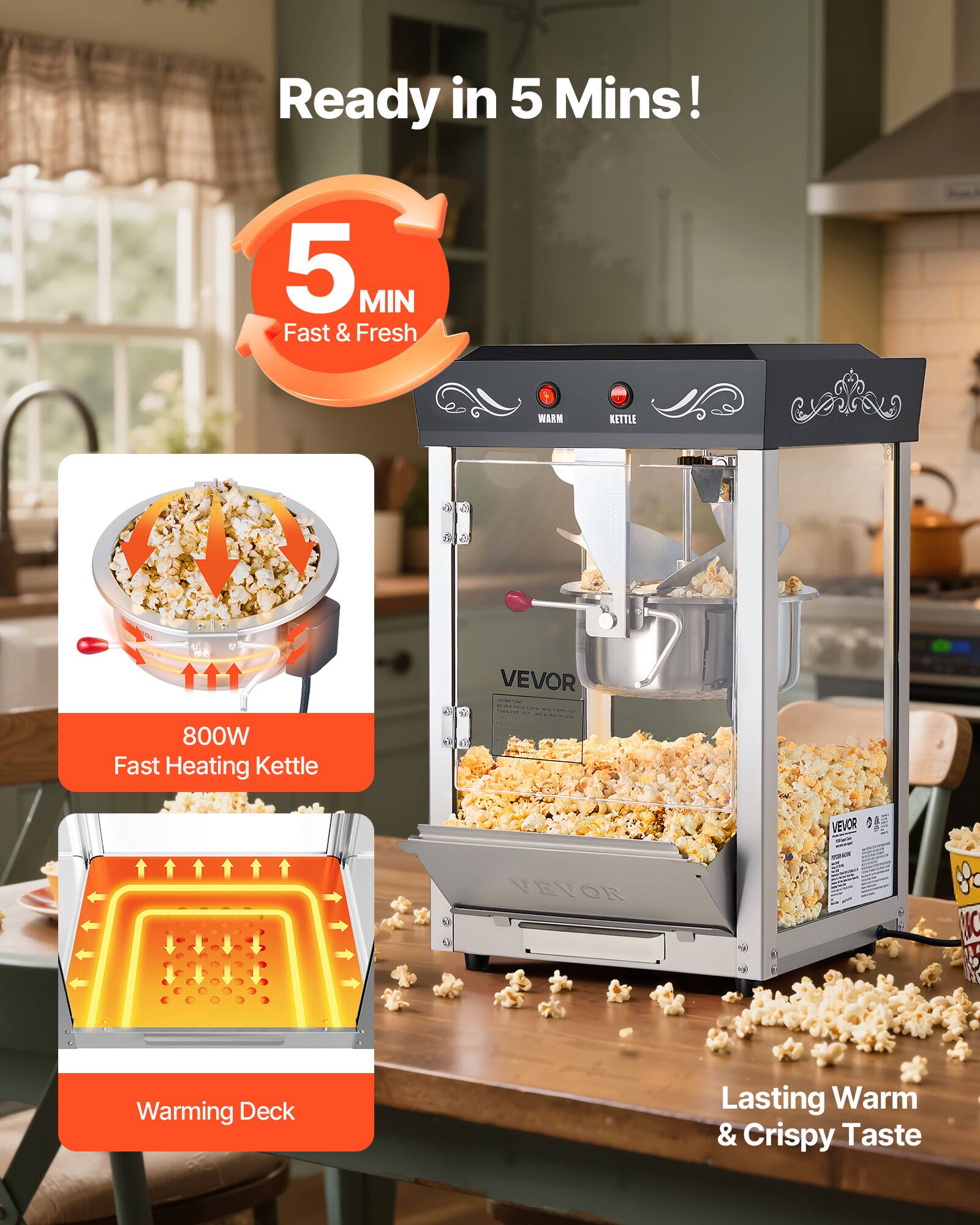 Ready in 5 Mins!

5 MIN Fast & Fresh

800W Fast Heating Kettle

VEVOR AnvenTori 505

VEVOR

BOC

Warming Deck

Lasting Warm & Crispy Taste