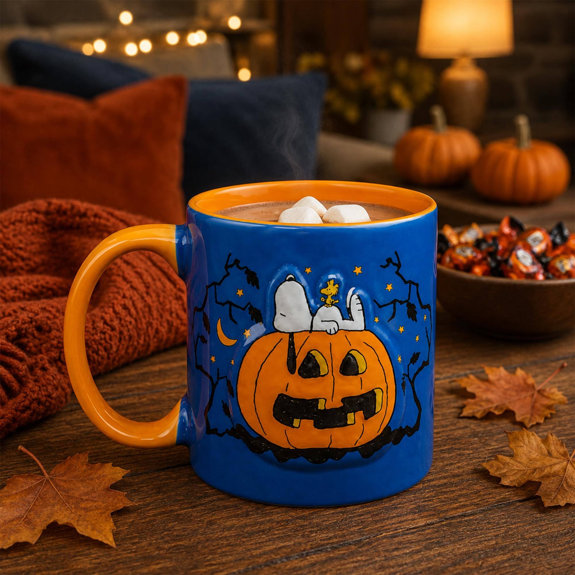 Alt View 10. ICUP - Peanuts Snoopy Pumpkin Embossed 18 Ounce Ceramic Mug - Blue.