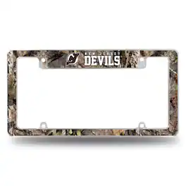 Rico Industries - New Jersey Devils Chrome Metal License Plate Frame with Mossy Oak Camouflaged Camo Design - Multi