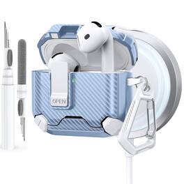Dteck - Case for Apple AirPods 4th Gen with Magnetic Lock,Compatible with Mag Safe,Carbon Fiber Texture Cover with Carabiner - Whiteblue