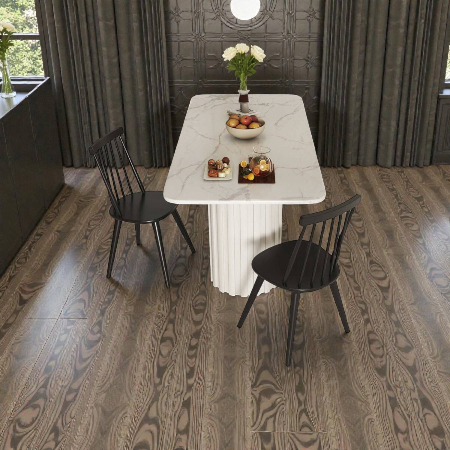 Front. Hivvago - Elegant Rubber Wood Windsor Dining Chairs Pair for Kitchen or Dining Room - Black.