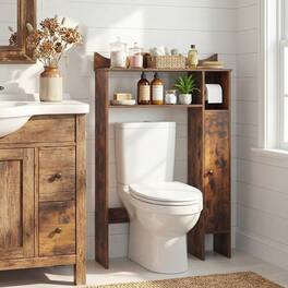 Costway - Over The Toilet Storage Cabinet with Toilet Paper Holder and Removable Shelves - Rustic Brown