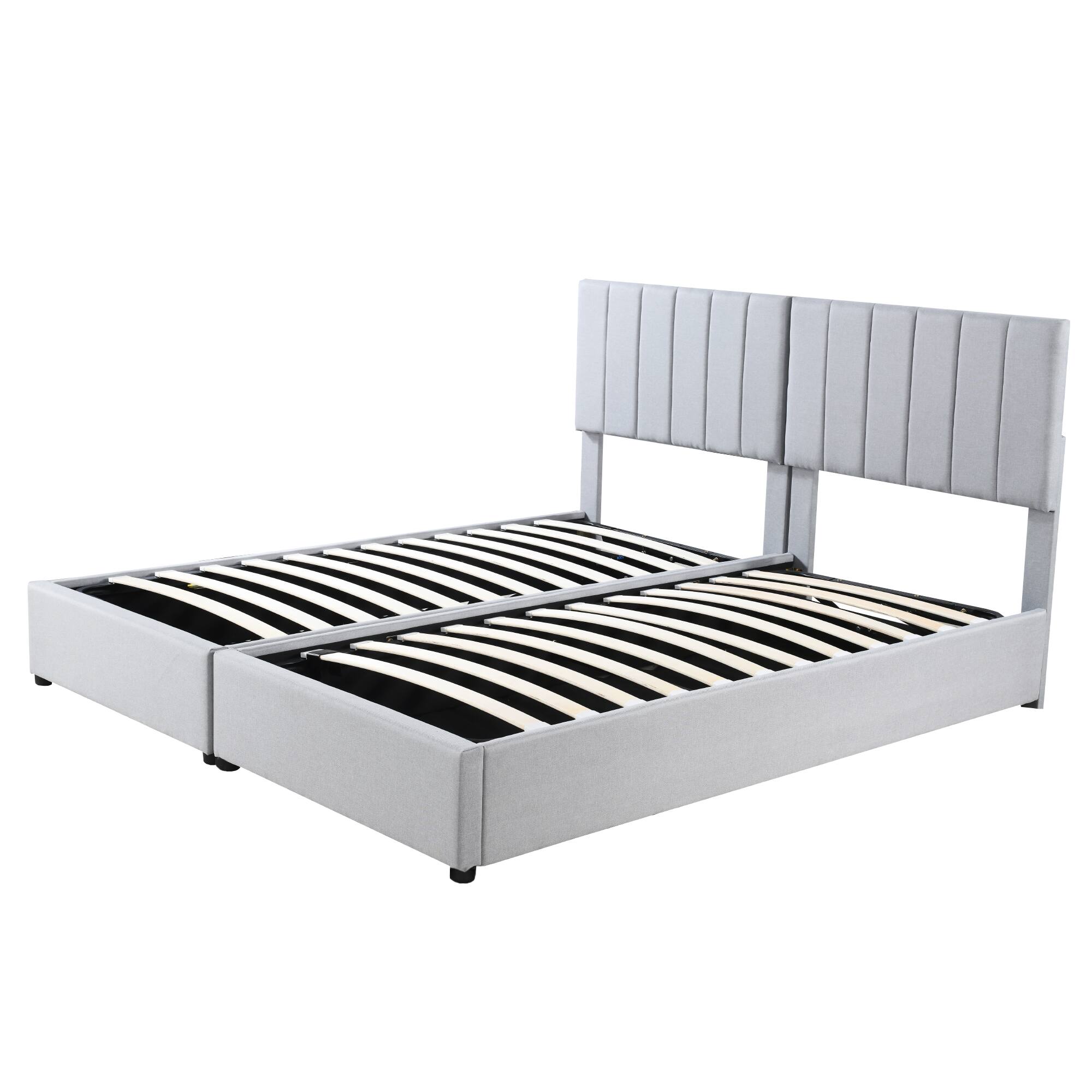Alt View 2. Tiramisubest - King Size Upholstered Platform Bed with a Hydraulic Storage System, Gray - Gray.