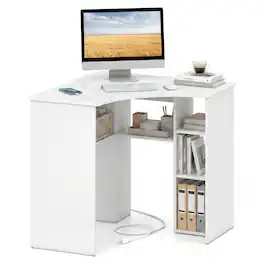 Costway - L-Shaped Computer Desk with Storage Shelves Adjustable Shelf for Home Office - White