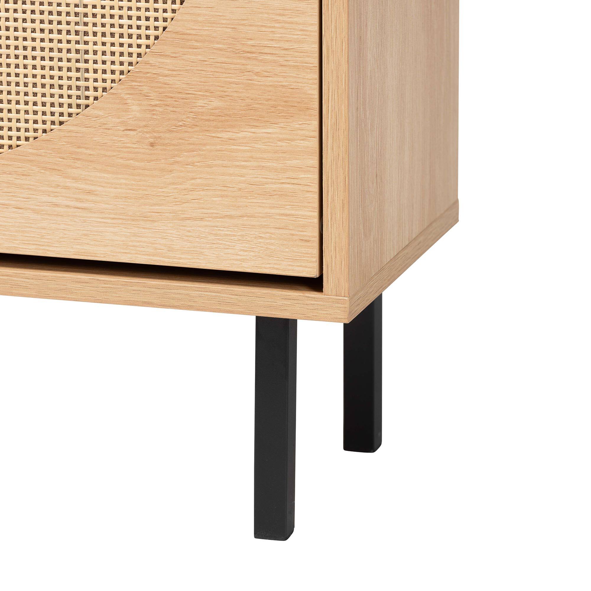 Alt View 2. Baxton Studio - Remus Wood Shoe Cabinet - 12-Pair Shoe Storage Organizer with 2 Flip Doors, Compact Hallway or Entryway Furniture - Light Oak/Black.