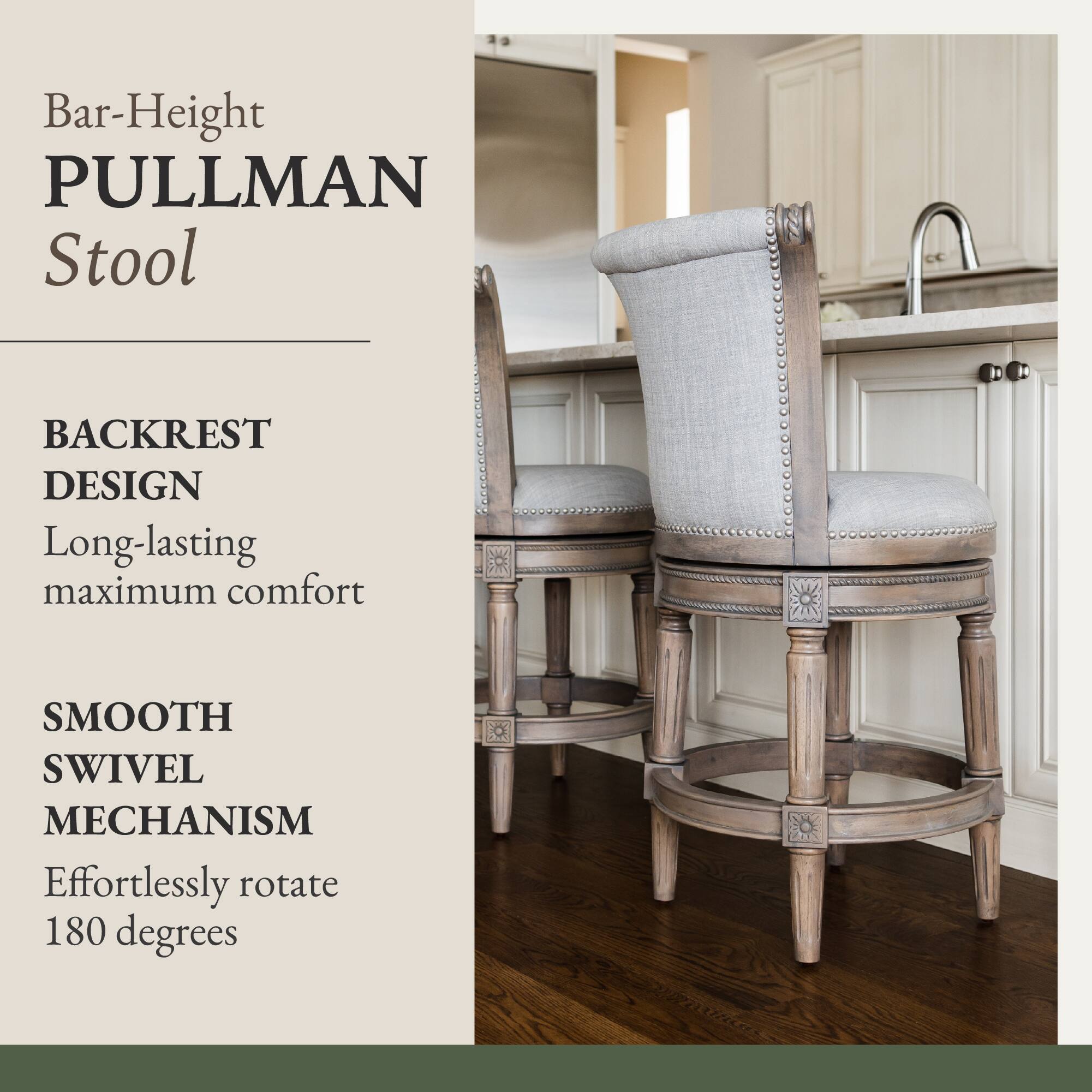 Bar-Height PULLMAN Stool

BACKREST DESIGN
Long-lasting maximum comfort

SMOOTH SWIVEL MECHANISM
Effortlessly rotate 180 degrees