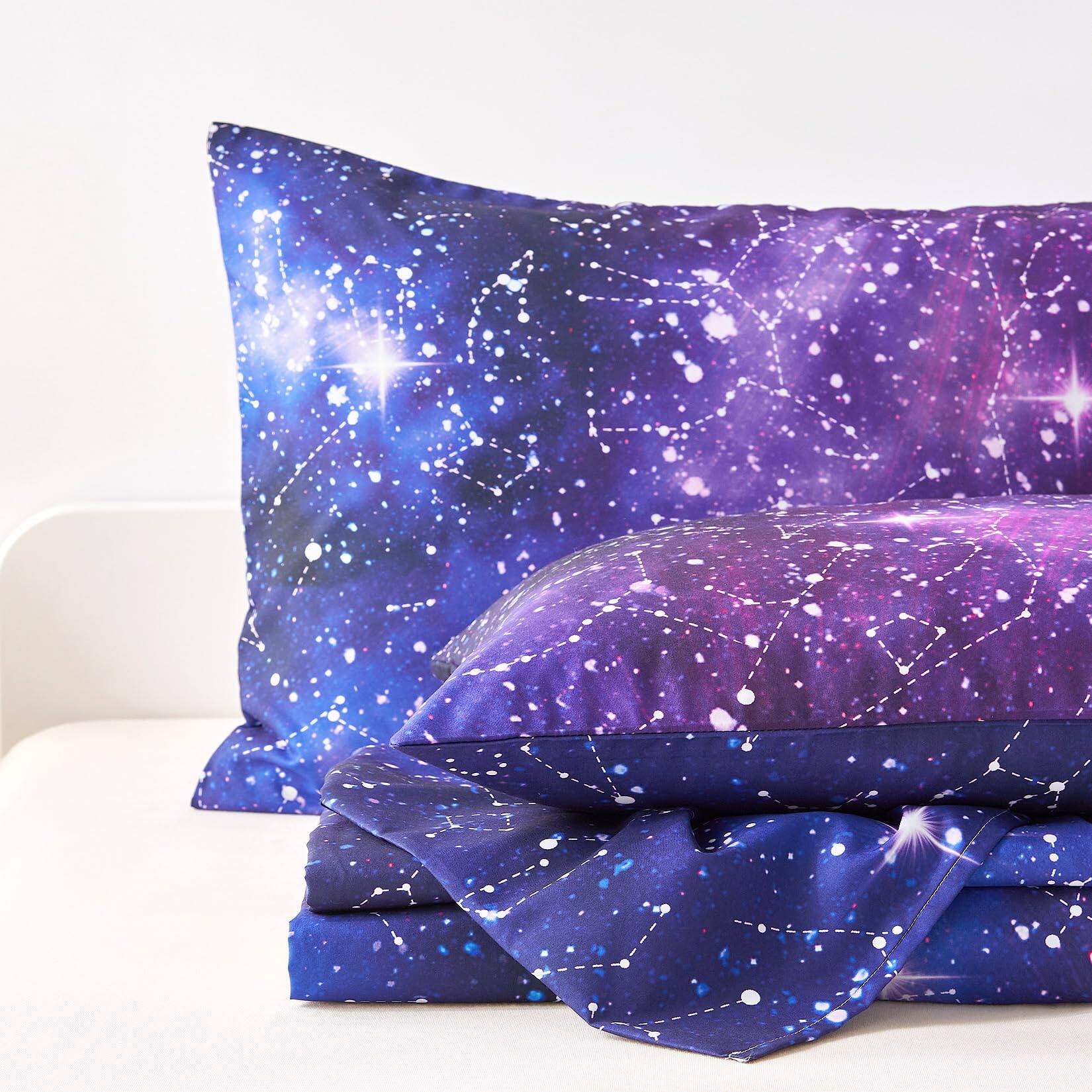 Alt View 5. PO3TICJUNKI3 - Constellation Bed Sheets Sheet Set Celestial Space Witchy Star Galaxy Astrology Soft Microfiber Deep Pocket - Indigo Purple-Queen.