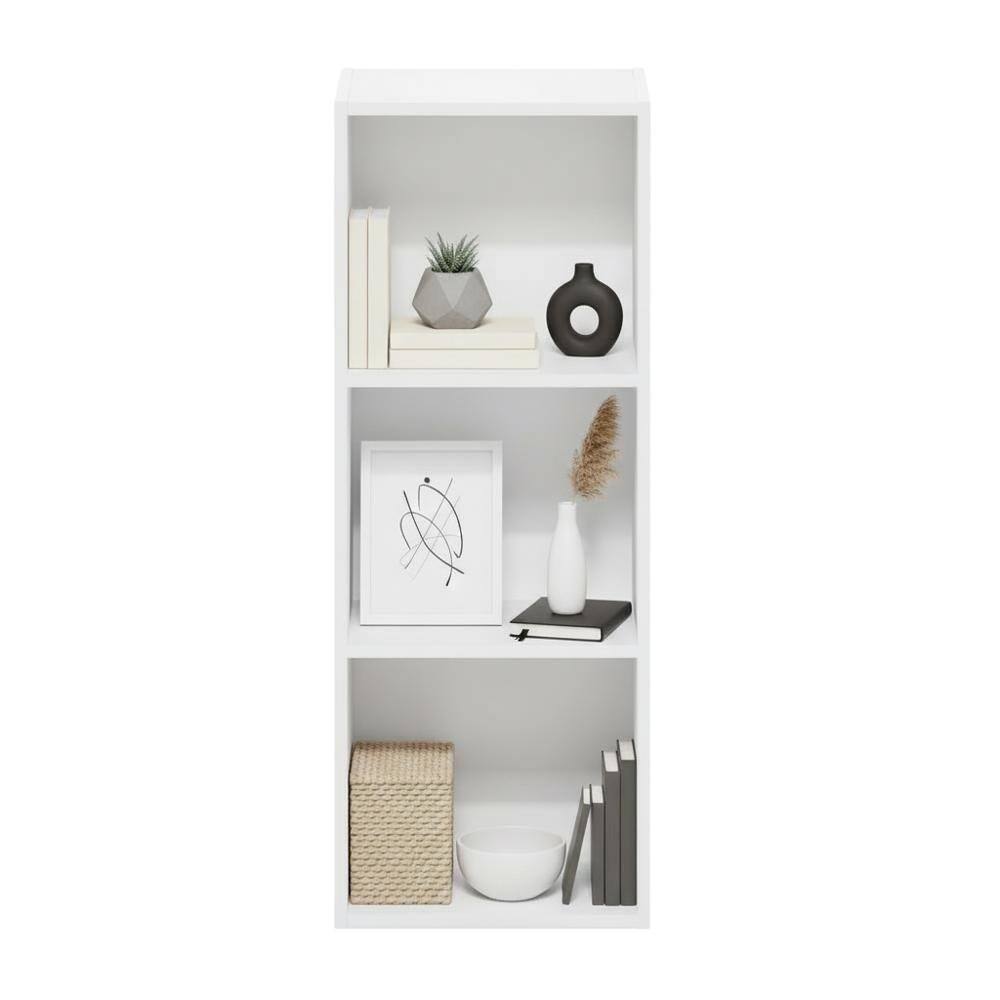 Back. FurniFact - White 3-Tier No Tool Assembly Bookcase with Open Shelves for Easy Storage - White.