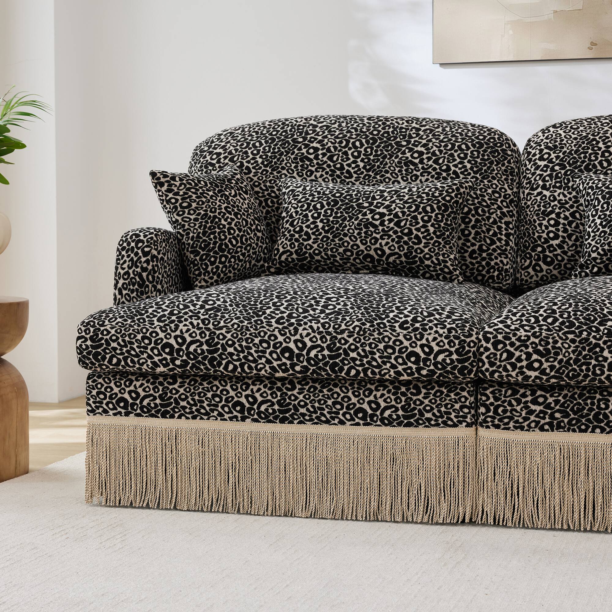 Back. Anysun - Modern Fashion Leopard Print Chenille Deep Seat Loveseat, Easy Assembly - khaki.