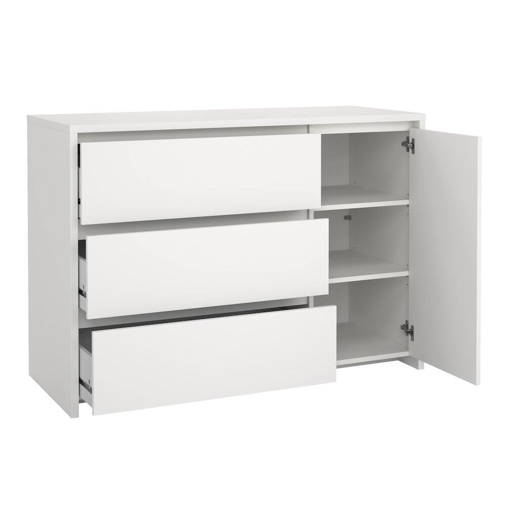 Back. Tvilum - Next 46-inch Wide 3-Drawer and 1 Door Sideboard - White.