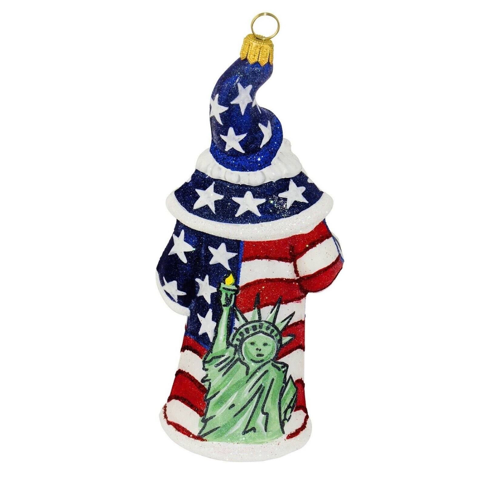 Angle. Joy to the World Collectibles - Joy to the World Glitterazzi Land Of The Free Santa Polish Glass Christmas Ornament America USA - Multicolor.