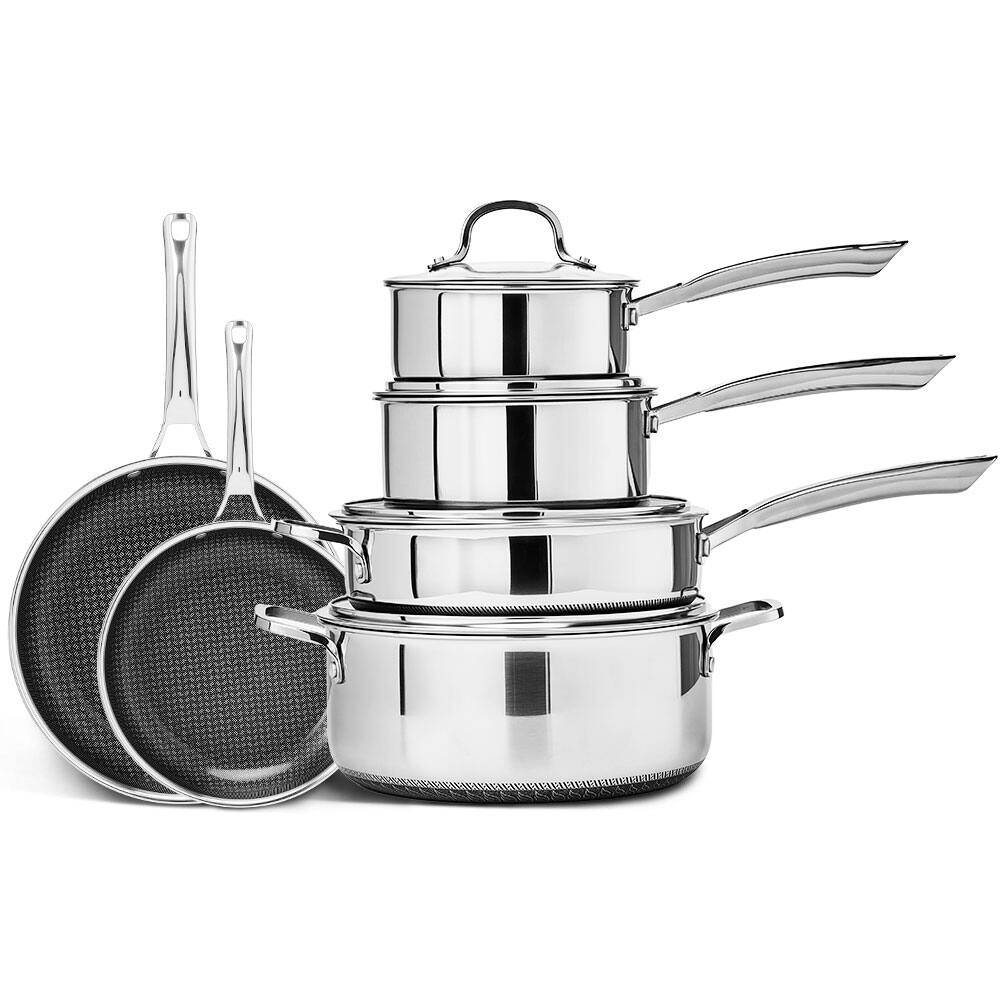 Alt View 5. Winado - 10-Piece Stainless Steel Non-Stick Cookware Set with Frying Pan, Saute Pan, Saucepan, Stockpot, Lids for Kitchen Cooking - Silver.