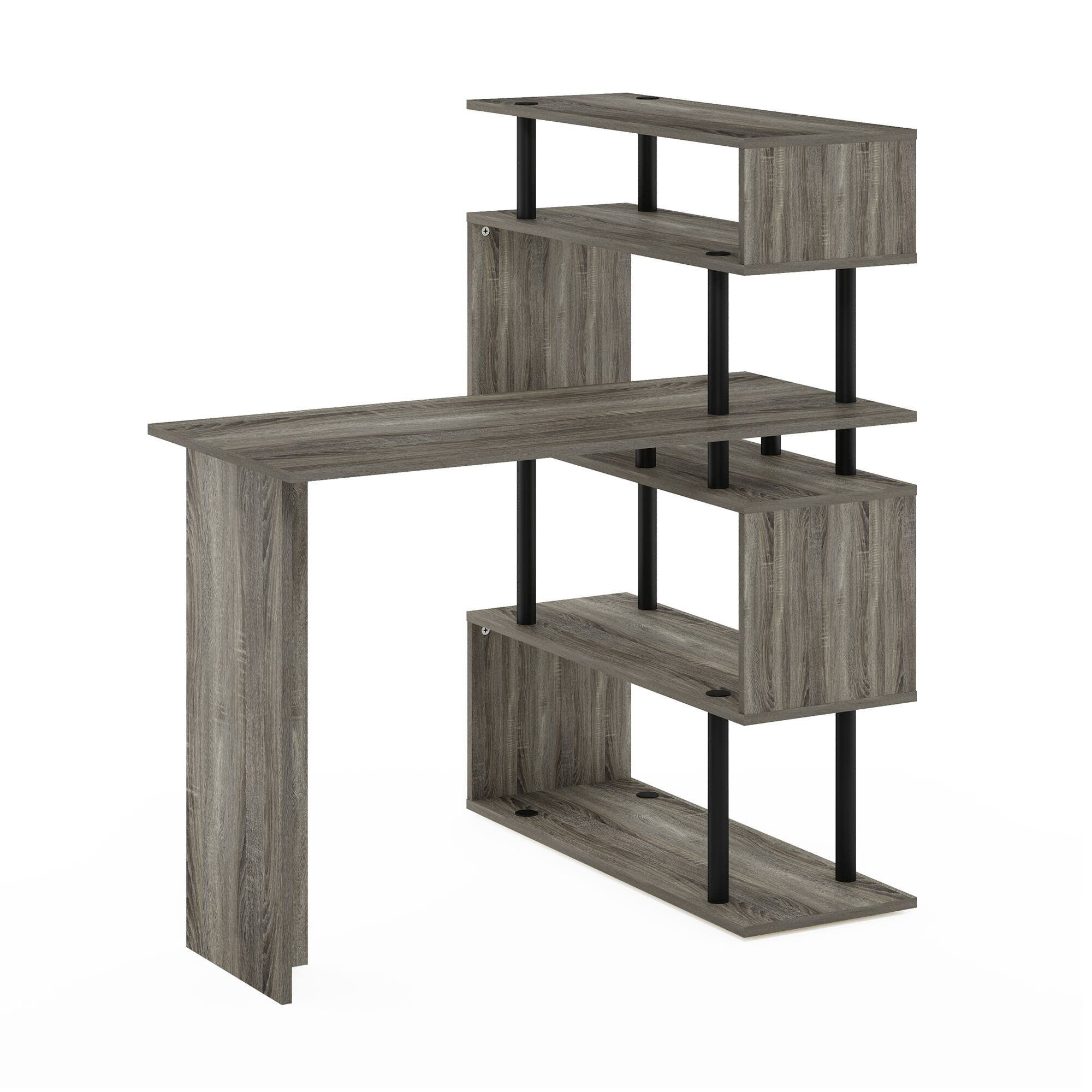Alt View 7. Furinno - MOORE L Shape Computer Desk, Gaming Desk with 5-Tier S-Shaped Side Shelves, Office Desk, for Home Office, Study, Gaming - Grey Oak/Black.