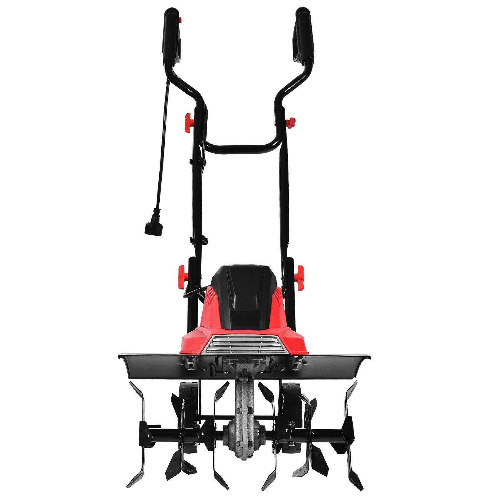 Left. SKONYON - 14 Inch 10 Amp Corded Electric Tiller and Cultivator with 9-Inch Tilling Depth - Red.