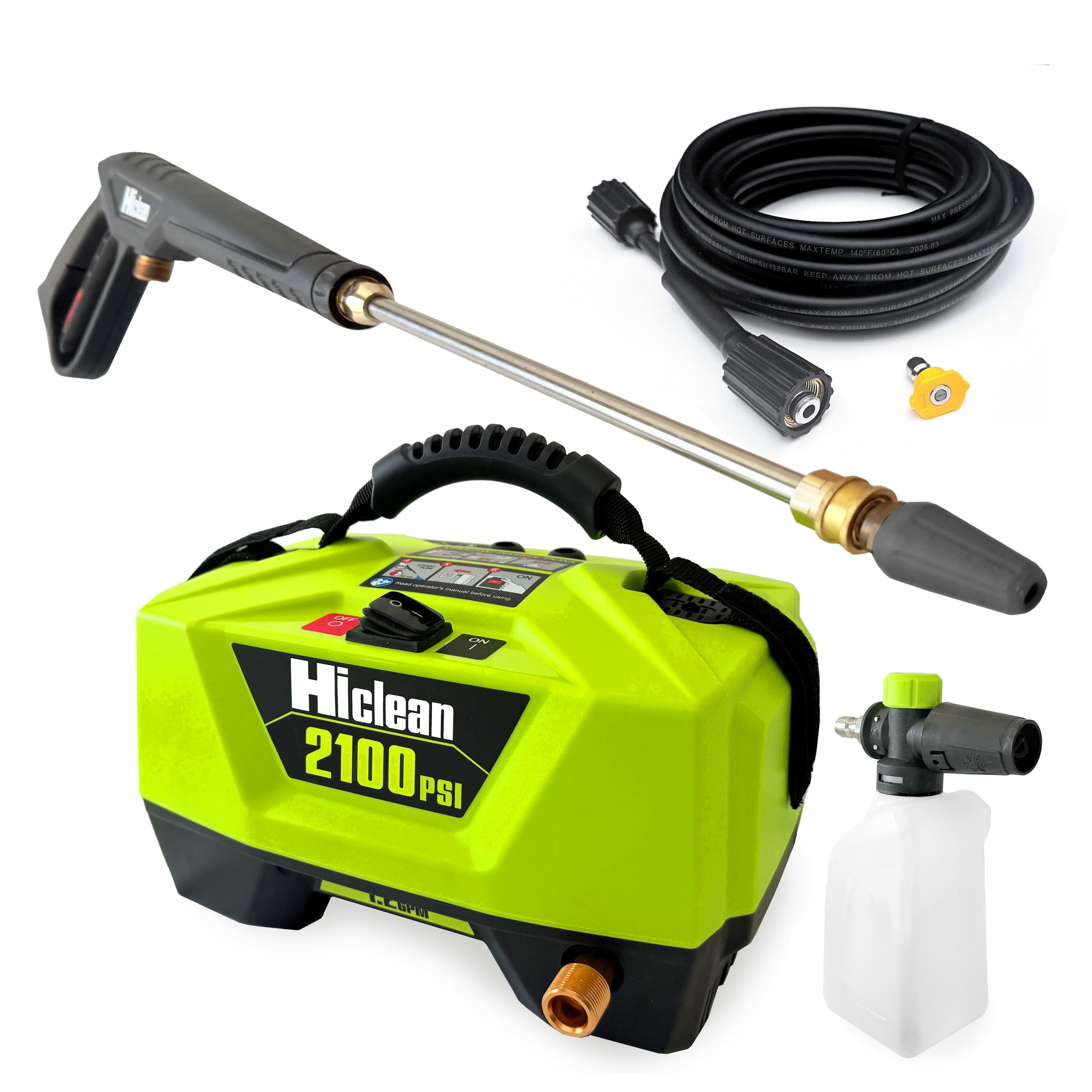 Hiclean - Electric Pressure Washer up to 2100 PSI at 1.2 GPM - Lime Green