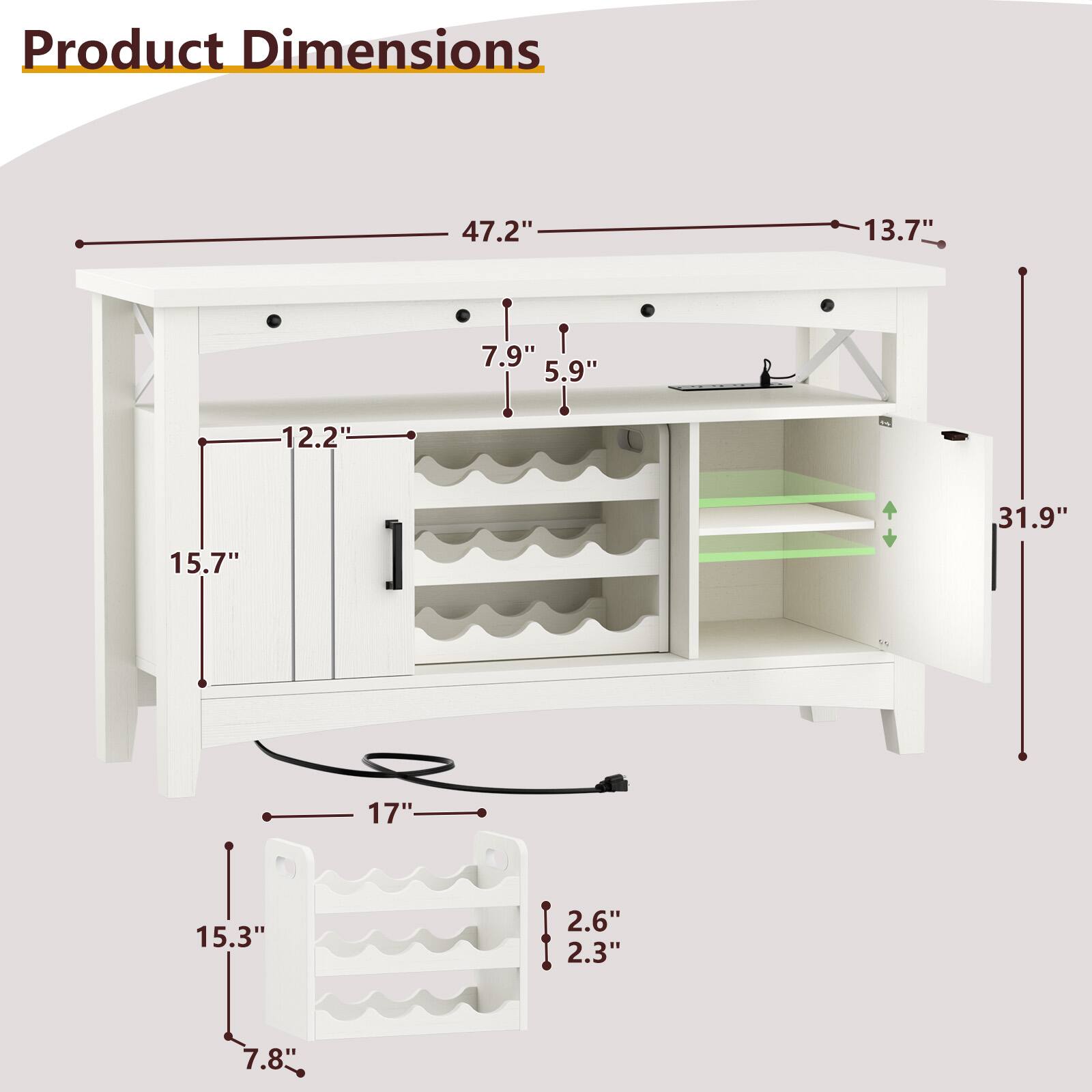 Product Dimensions: 47.2" x 13.7" x 7.9" x 5.9" x 12.2" x 15.7" x 31.9" x 17" x 15.3" x 2.6" x 2.3" x 7.8"