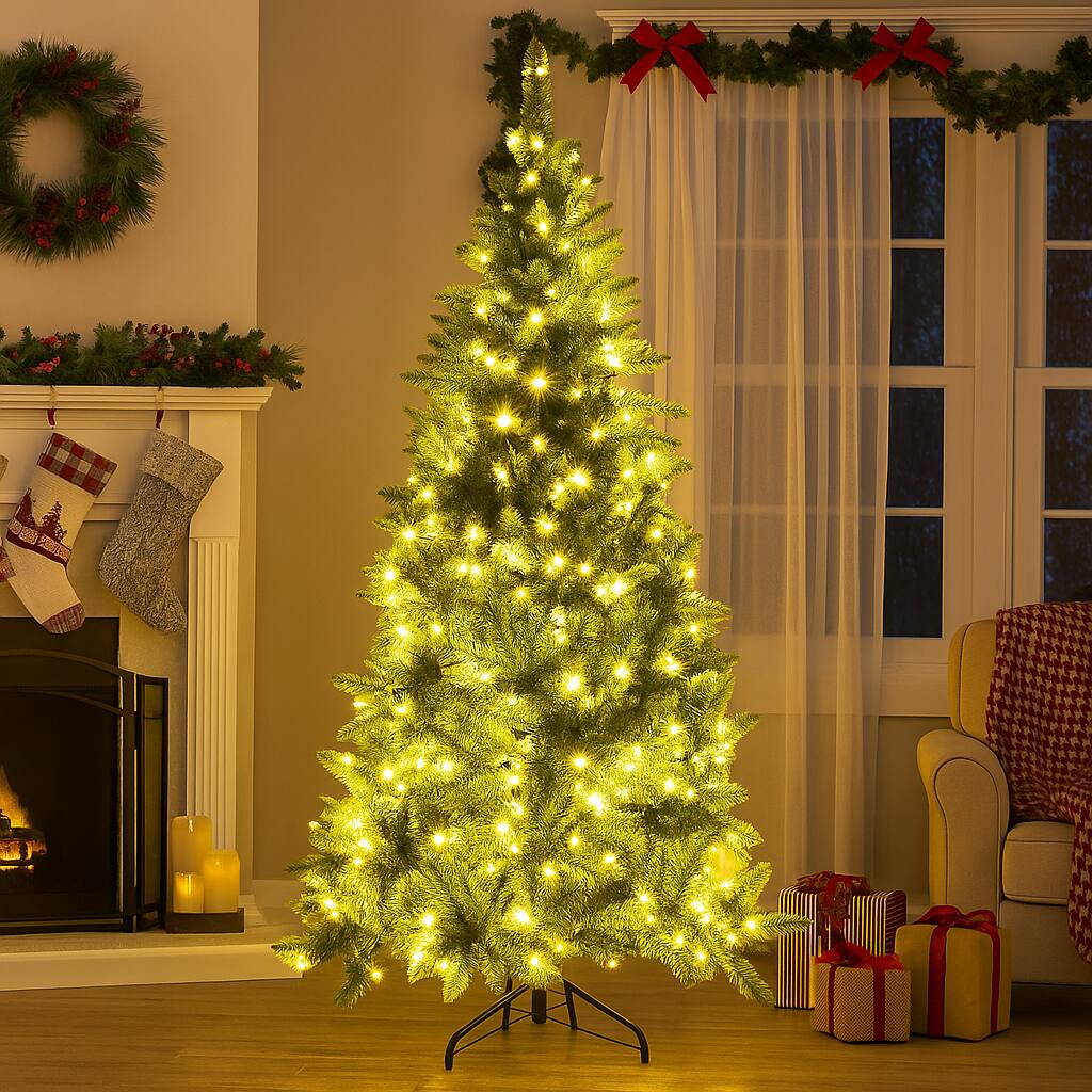 BreeBe - Artificial Wall-Hugging Half Tree – Prelit with 8 Flashing LED Modes - Green