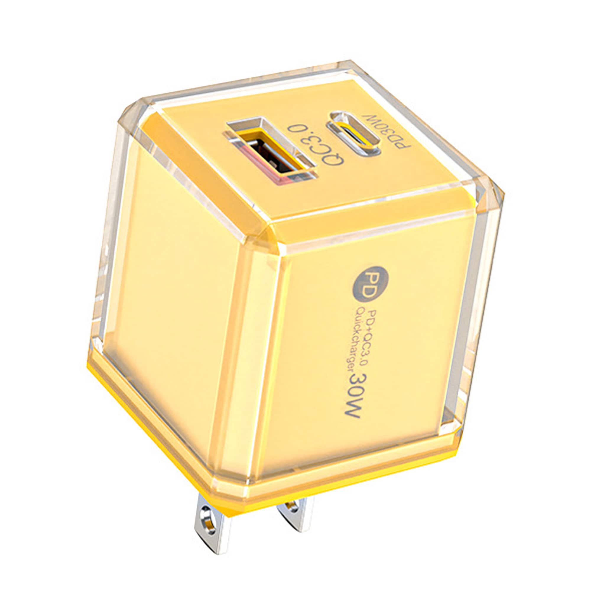 YONWAY - 30W Fast Charging Adapter, Transparent Ice Cube USB A+C Dual-Port Charger, US Plug Wall Charger for iPhone and Android