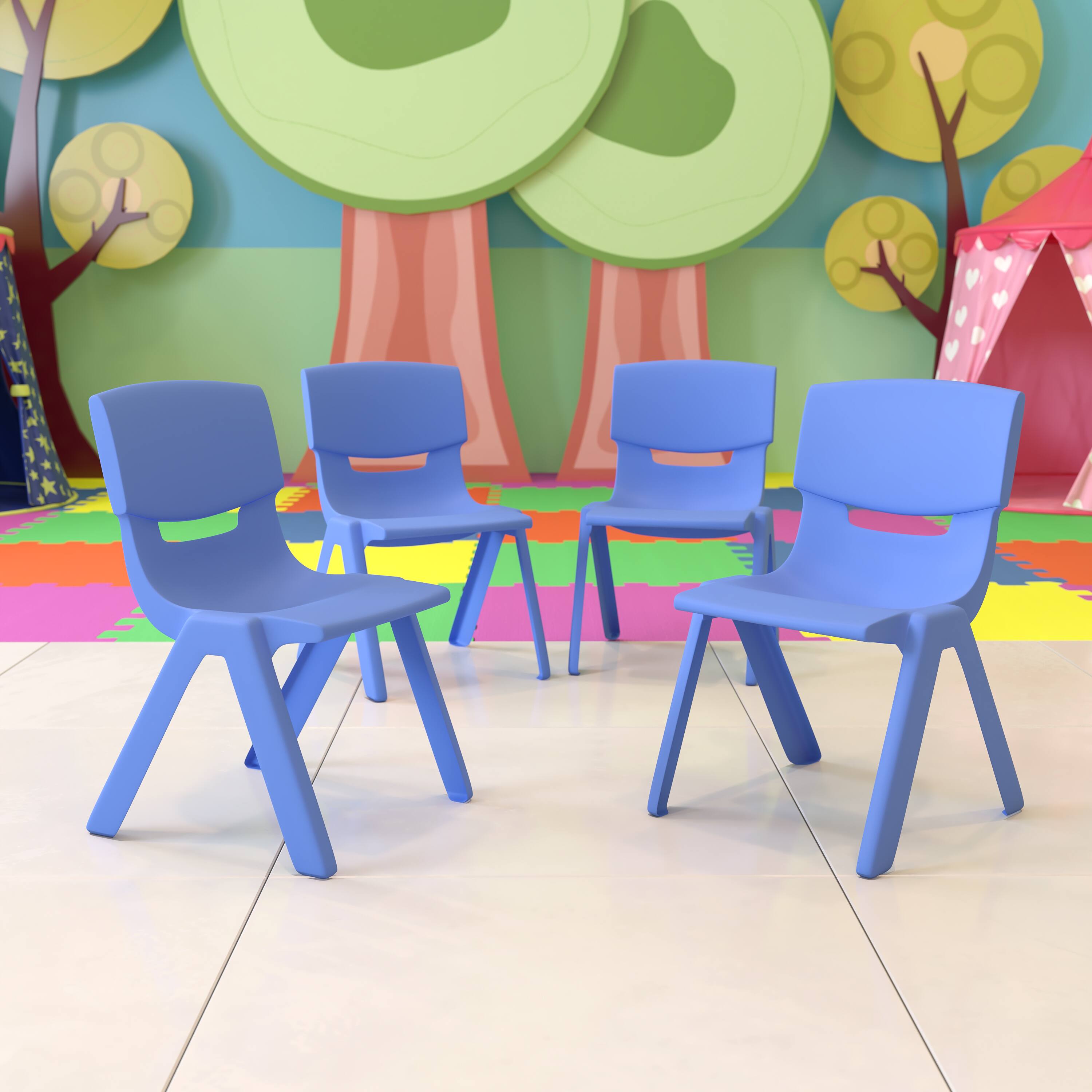 Alt View 2. Emma + Oliver - 4 Pack Plastic Stackable K-2 School Chair with 13.25"H Seat - Blue.