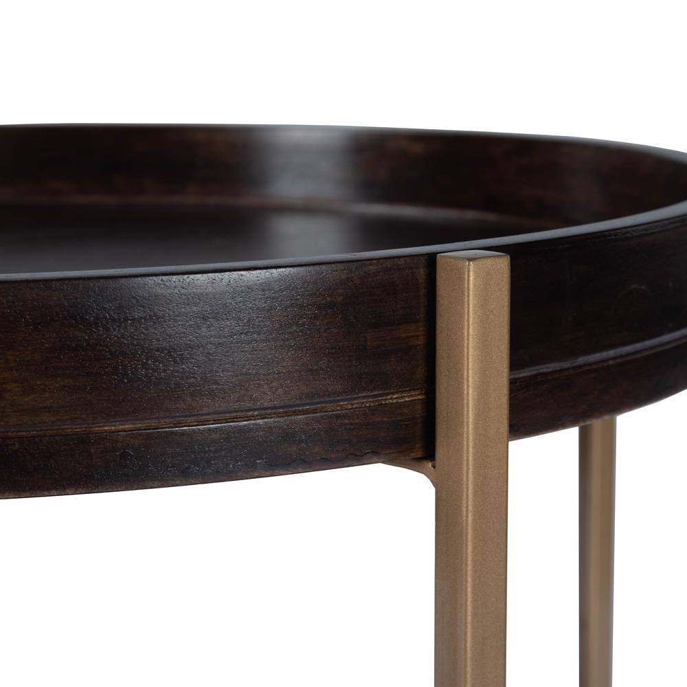 Angle. Butler Specialty - Damirra 23 in. W Round Wood & Metal 2 Tier Side Table - Dark Brown.