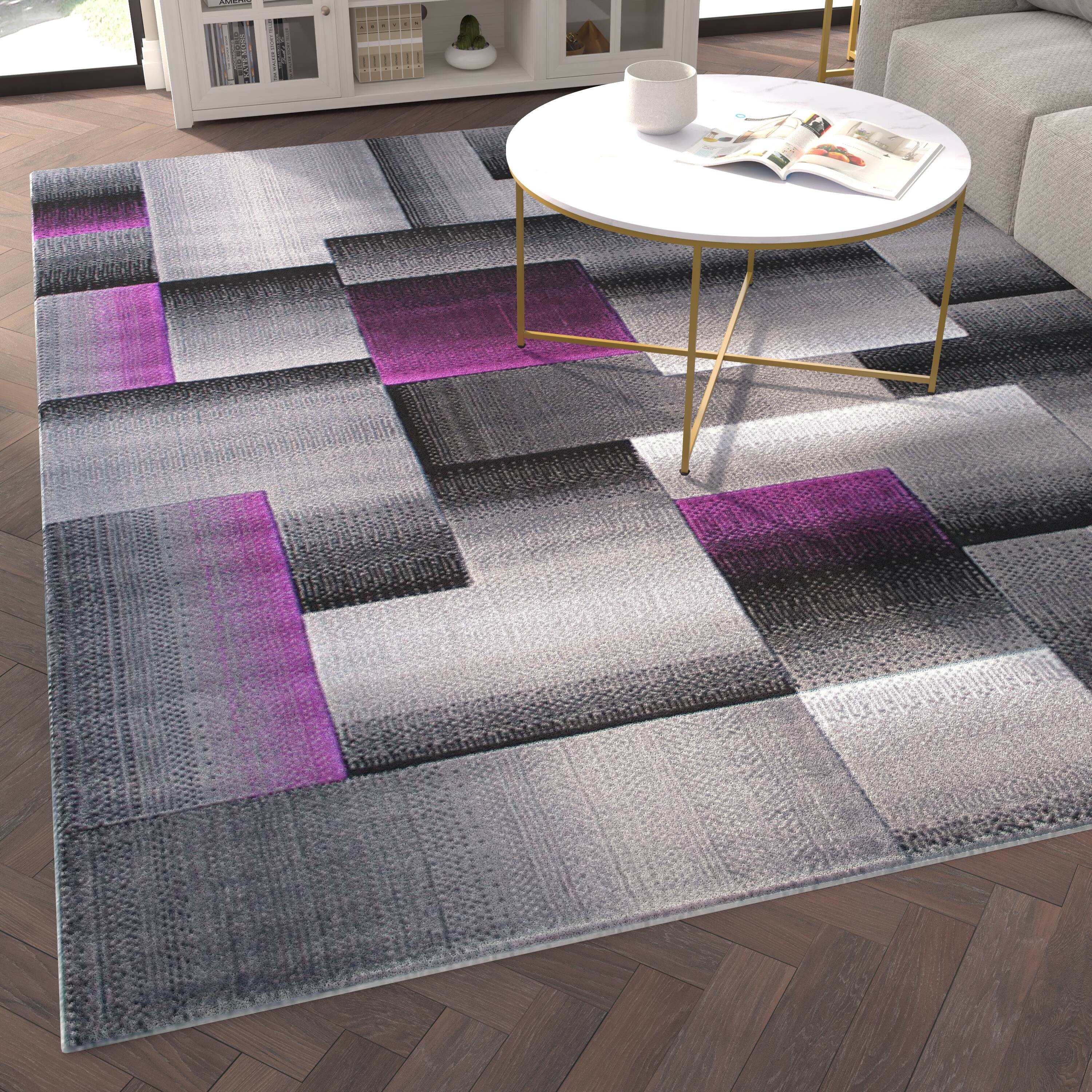 Alt View 2. Emma + Oliver - Malaga Modern Cubist Olefin Accent Runner Rug in Gradient Shades with Natural Jute Backing - Purple.
