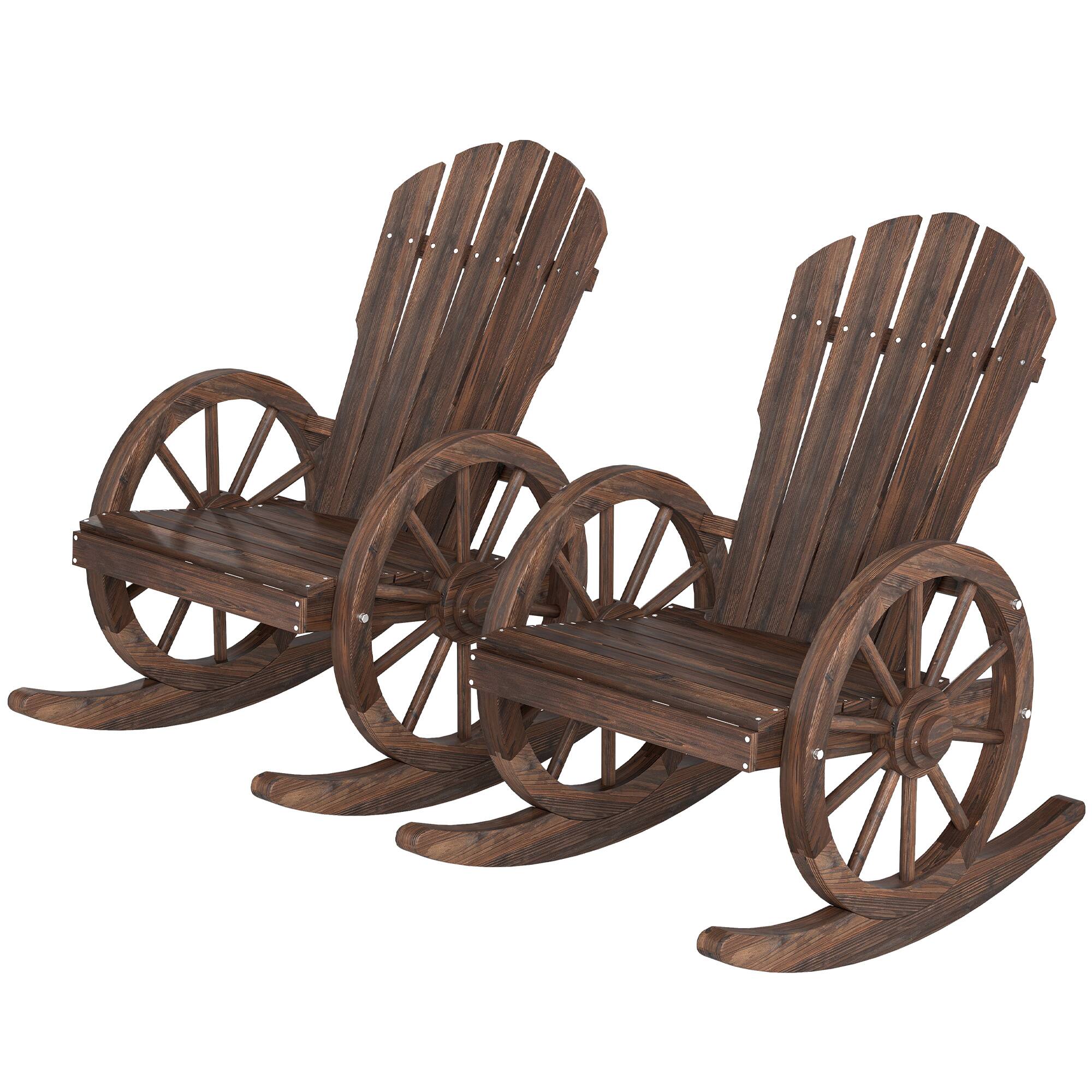 Front. Outsunny - Wooden Rocking Chairs Set of 2 Adirondack Rocker Chairs Wagon Wheel Armrest - Carbonized.