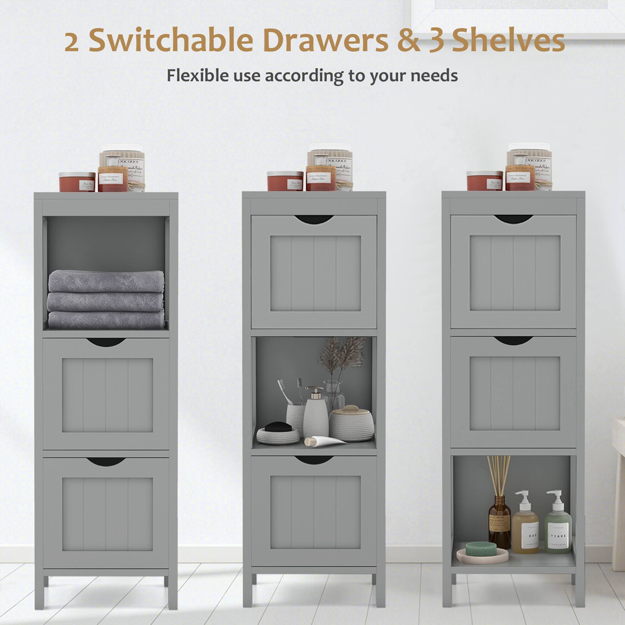 2 Switchable Drawers & 3 Shelves
Flexible use according to your needs