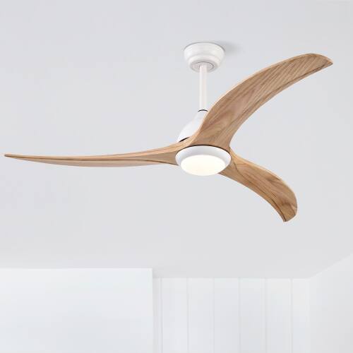 Alt View 6. LUCKY ONE - 52" Indoor Outdoor Ceiling Fan with Light Remote 6-Speed Wood Blades - Matte White,Natural Wood.