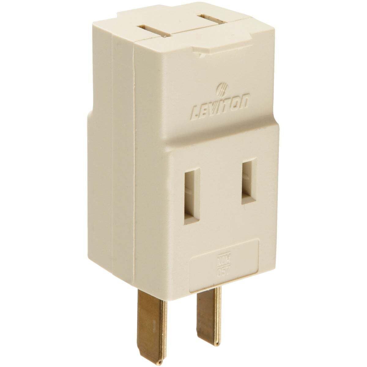 Angle. Leviton - Non-Grounding Cube Adapter 125V 15A 3-Outlet Model 531-I - Ivory.