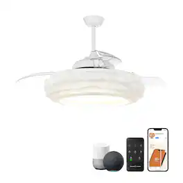Parrot Uncle - 52" Coastal Metal Fandelier Smart Ceiling Fans with Lights and Remote, App Control, Voice Control - White