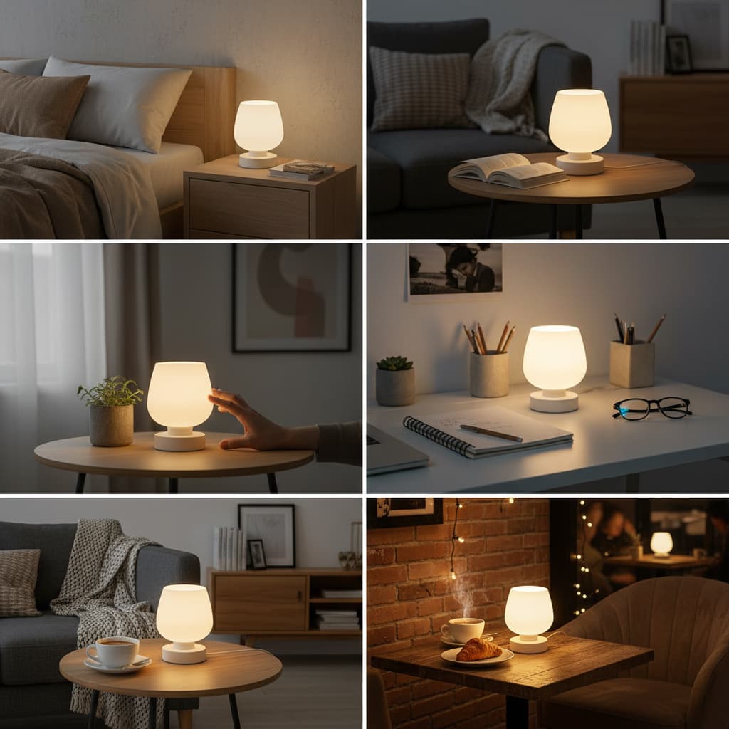 Alt View 3. FINEAK - Set of 2 Touch Bedside Table Lamps - 3-Way Dimmable Desk Lamps with White Glass Shade & LED Bulbs - White.