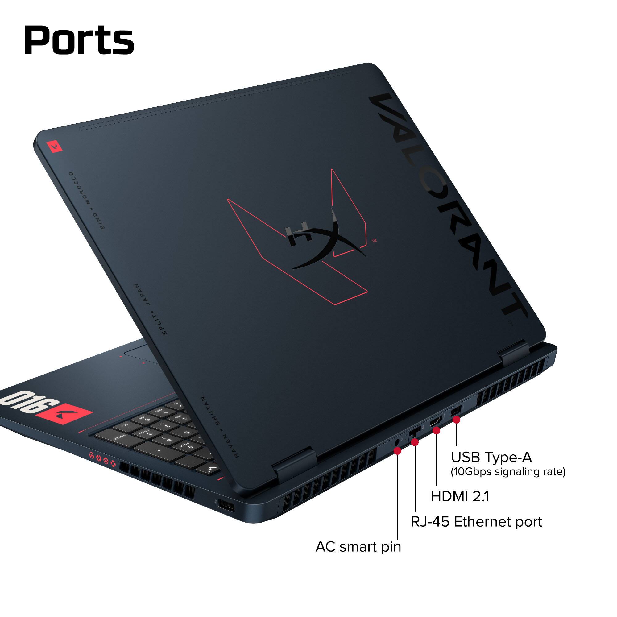 Ports

- USB Type-A (10Gbps signaling rate)
- HDMI 2.1
- RJ-45 Ethernet port
- AC smart pin