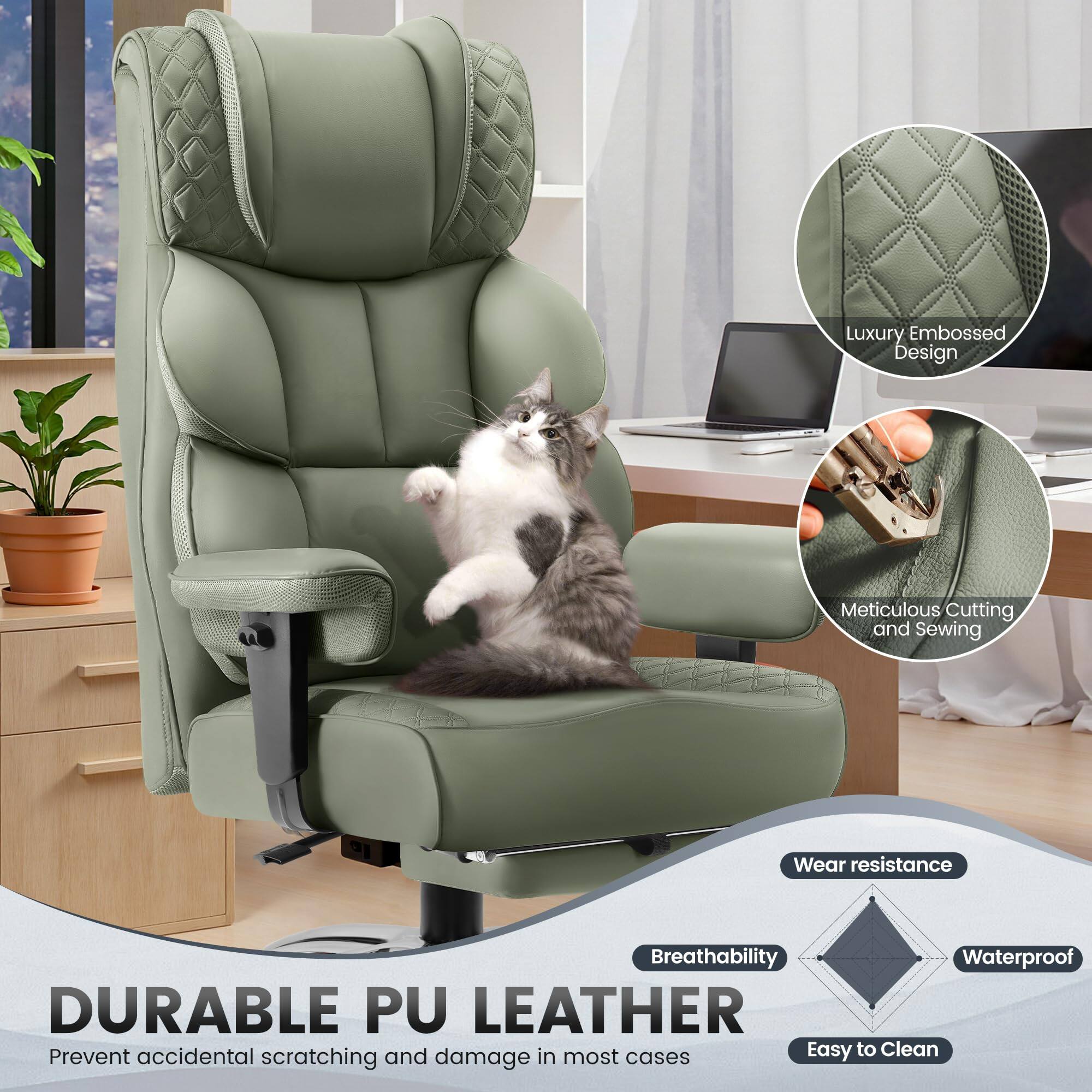 Luxury Embossed Design  
Meticulous Cutting and Sewing  
DURABLE PU LEATHER  
Prevent accidental scratching and damage in most cases  
Wear resistance  
Breathability  
Waterproof  
Easy to Clean