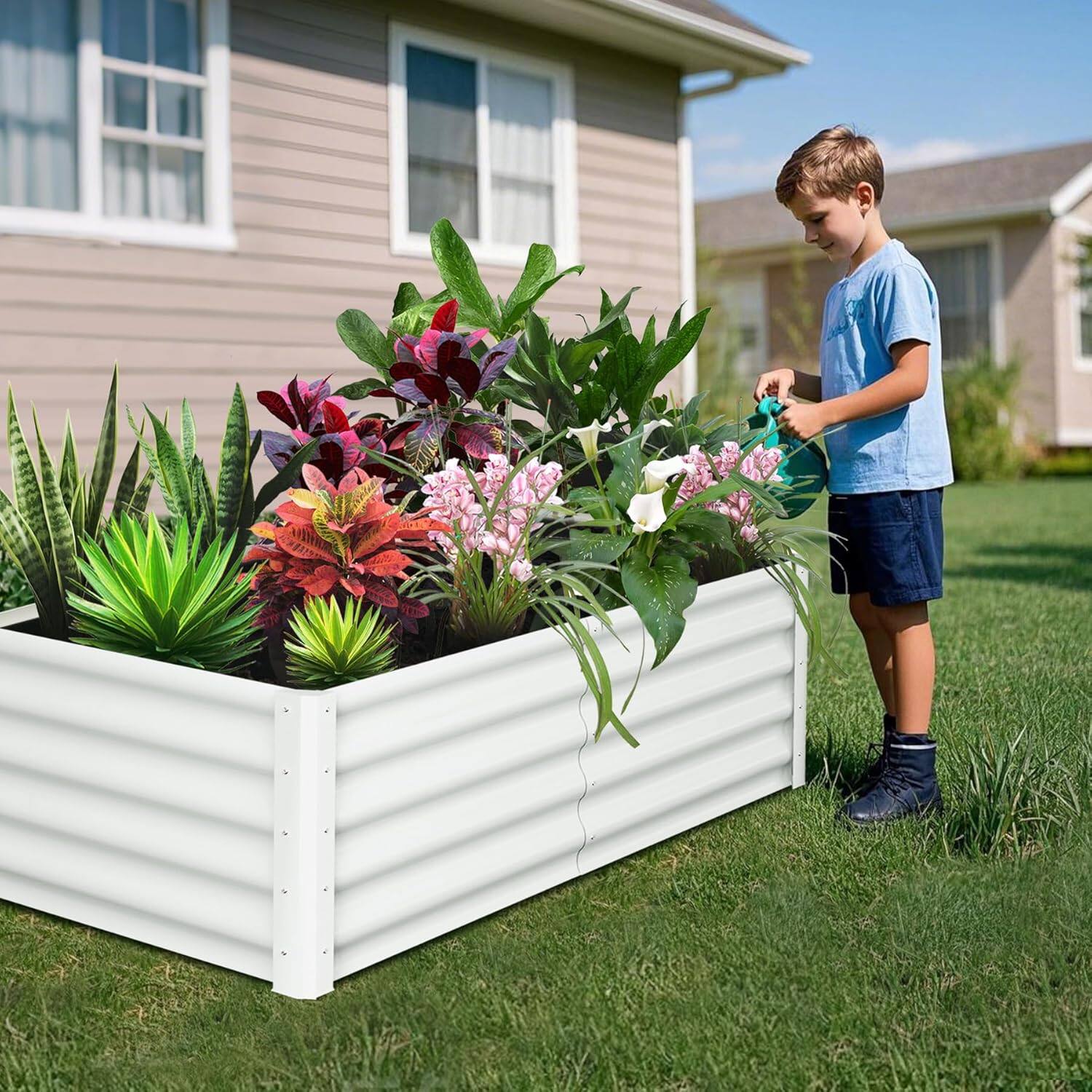 Alt View 2. Acekool - 2-Pack 6x3x1.5ft White Galvanized Raised Garden Beds, Heavy Duty Wave Metal Planter, Tool-Free Assembly - White.